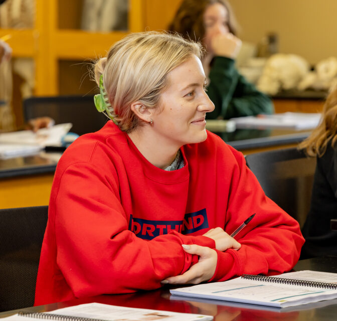 Northland student in a classroom on East Grand Forks campus.