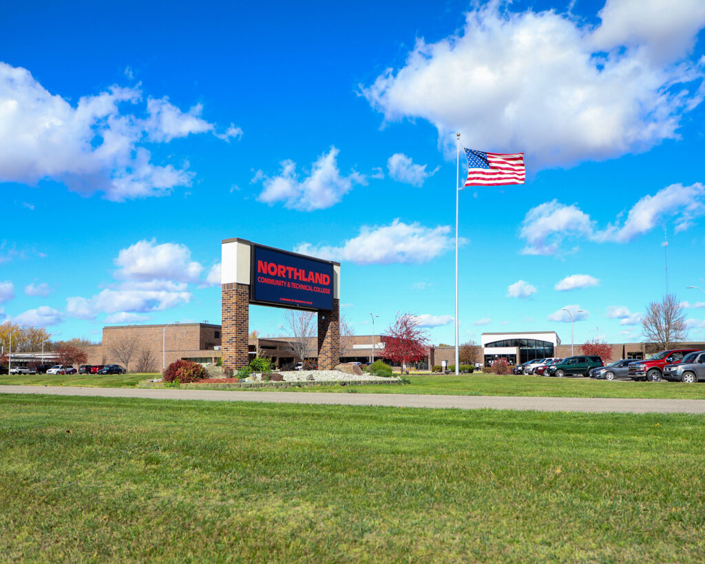 Thief River Falls campus with Northland sign